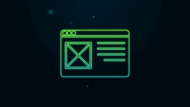 Glowing neon line Browser window icon isolated on black background. 4K Video motion graphic animation