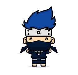 Cute characters friendly ninja waving hand