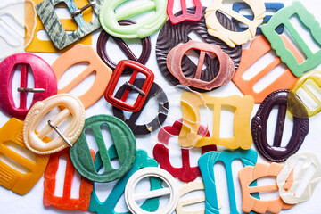 Colorful vintage belt buckles.