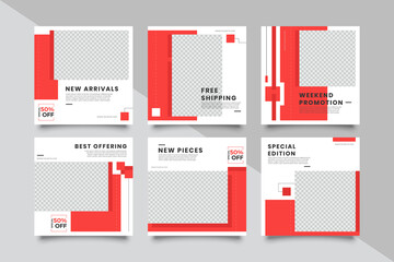 New 6 Set of Editable minimal square banner template. Suitable for social media post and web/internet ads. Vector illustration with photo college - Vextor