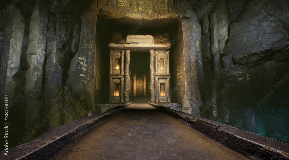 Wall mural Temple's gate , fantasy background from an underground temple.