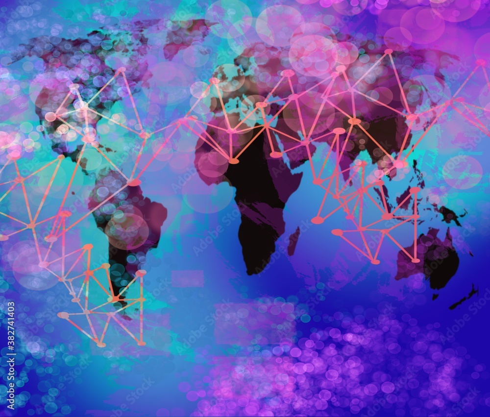 Wall mural neural network design of lines and dots connecting intraneural worldwide gloabla technology backgrou