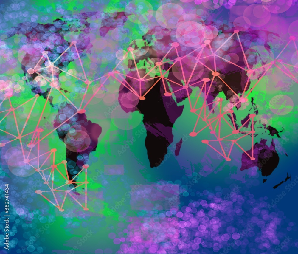 Wall mural neural network design of lines and dots connecting intraneural worldwide gloabla technology backgrou