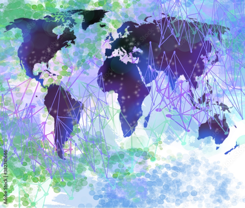 Wall mural neural network design of lines and dots connecting intraneural worldwide gloabla technology backgrou