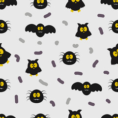 Halloween Seamles Pattern with cute, funny, sweet and creepy characters, perfect for gift wraps and covers, fabric