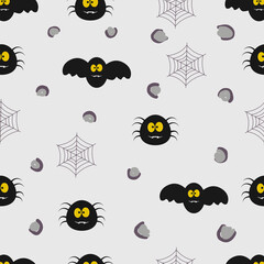 Halloween Seamles Pattern with cute, funny, sweet and creepy characters, perfect for gift wraps and covers, fabric