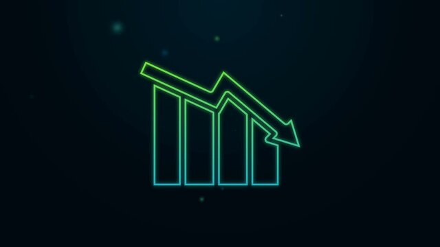 Glowing neon line Financial growth decrease icon isolated on black background. Increasing revenue. 4K Video motion graphic animation