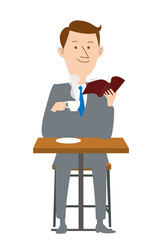 喫茶店でくつろぐ男性サラリーマ