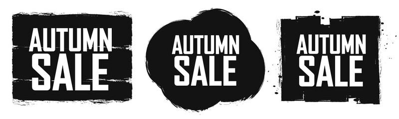 Set Autumn Sale banners design template, Fall discount tags, grunge brush, vector illustration