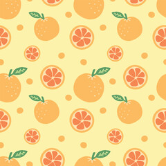Repeating seamless pattern with digitally hand drawn oranges