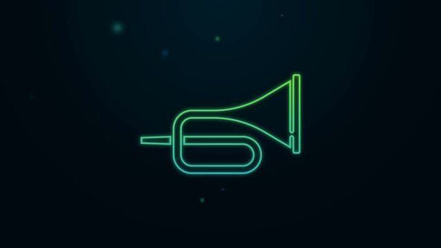 Glowing neon line Musical instrument trumpet icon isolated on black background. 4K Video motion graphic animation