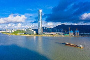 Fototapeta premium Aerial view of Zhuhai Central Building, Guangdong Province, China