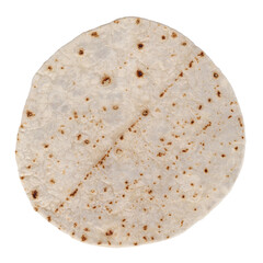 Plain tortilla wrap isolated on white from above. Mexican food