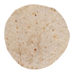 Plain tortilla wrap isolated on white from above. Mexican food