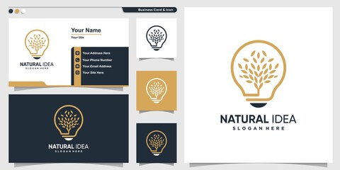 Natural logo with unique leaf idea modern style and business card design template Premium Vecto