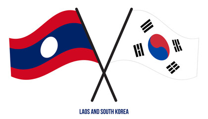 Laos and South Korea Flags Crossed And Waving Flat Style. Official Proportion. Correct Colors.