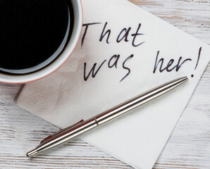 Message written on napkin