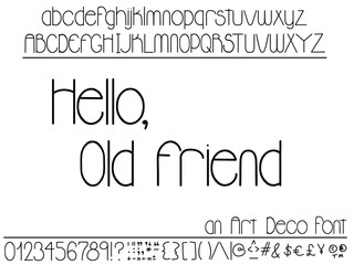 Hand drawn font. Cute art deco typeface has beautiful letters reminiscent of 1920s style. Clean and simple.