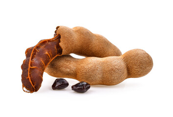 fresh tamarind fruits isolated on white background