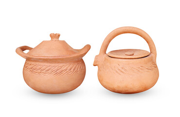 Clay Pot kettle handmade for cook isolated on white background with clipping path