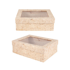 mulberry paper box or Recycled pressed paper box isolated onwhite with clipping path