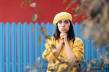 Unhappy Desperate Woman   Wearing Yellow Beret
