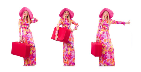 Woman going to summer vacation isolated on white