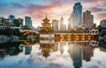 Obraz premium Guiyang China skyline at Jiaxiu Pavilion on the Nanming River