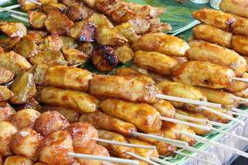 Philippinische Strassenküche, frittierte Bananen und Süsskartoffel