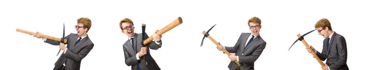 Young businessman with weapon isolated on white