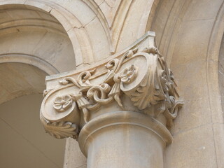 Magnificent sculpted stone column from the castle of Montauban at Fontvieille in the Alpilles in...