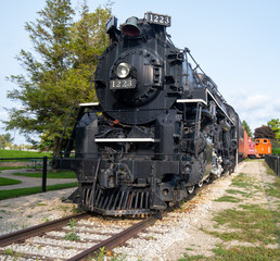 antique train Pere Marquette N-1 Berkshire 1223 steam locomotive at Grand Haven Michigan