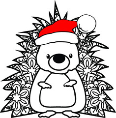 Zentangle Hedgehog with Santa Hat Vector Illustration