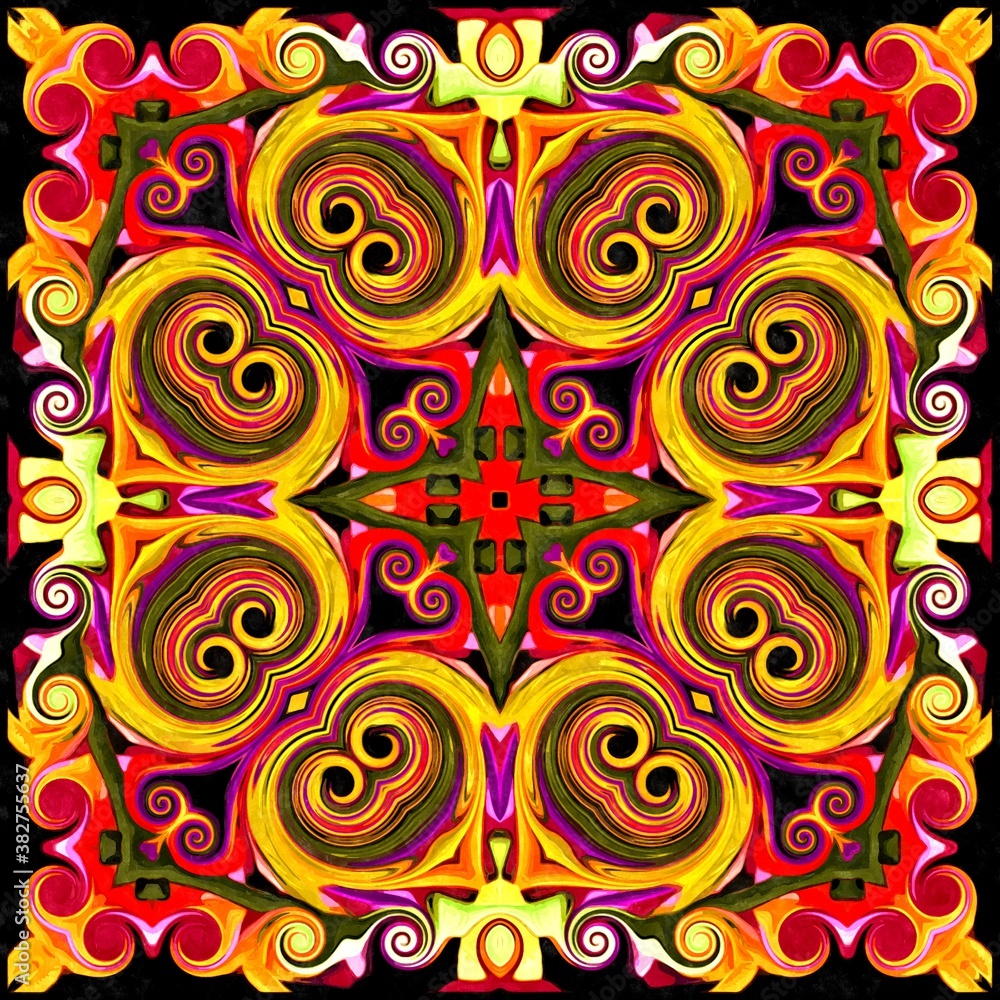 Fototapete abstract decorative multicolor texture kaleidoscopic pattern computer generated fractal design.