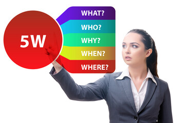 Five whys concept with businessman pressing virtual button