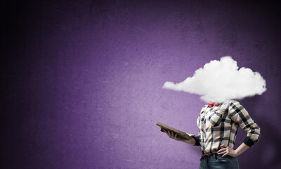 Girl with head in cloud