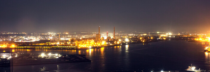 Fototapeta premium パノラマ 工場夜景