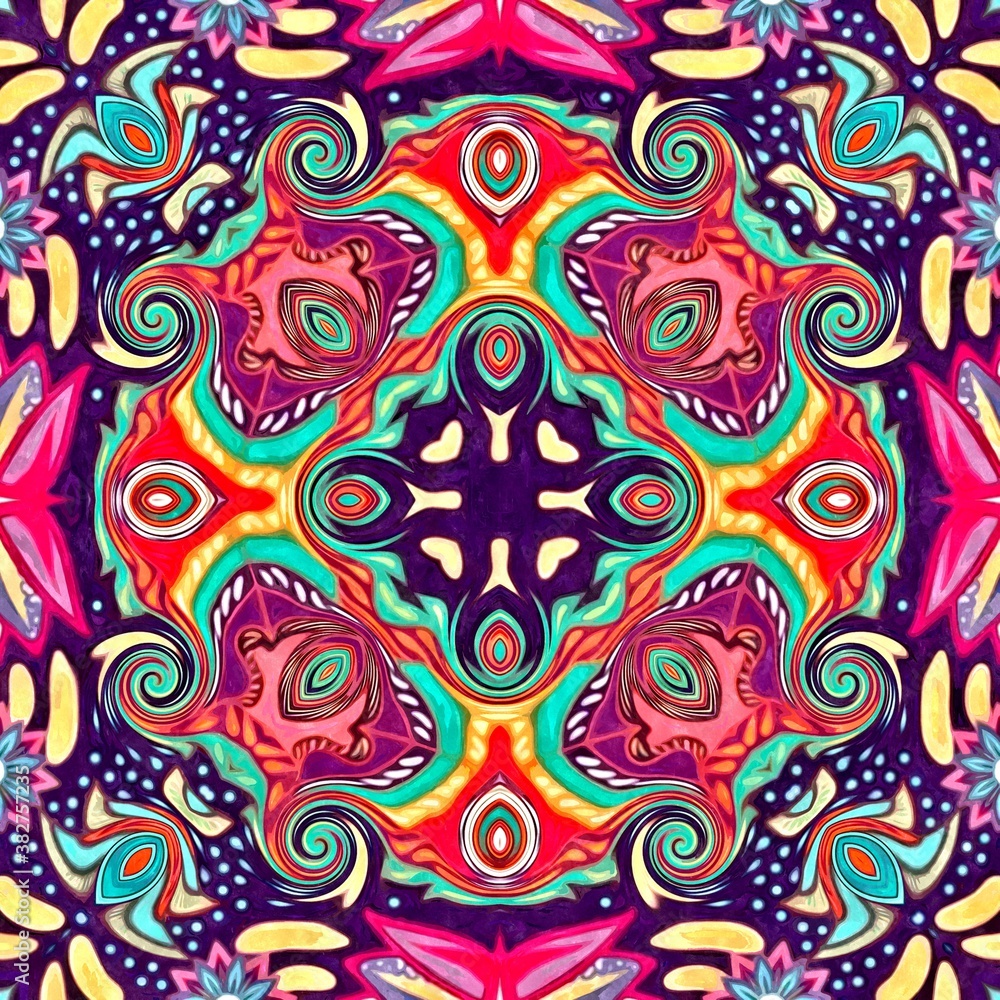 Fototapete abstract decorative multicolor texture kaleidoscopic pattern computer generated fractal design.