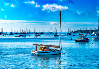 Catboat Sailboats Yachts Padanaram Harbor with Boats Dartmouth Massachusetts