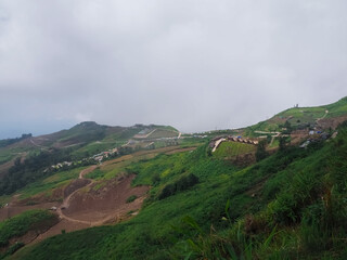 Phu Thap Berk and Khao Kho taken in a panoramic view with a view of green mountains and thick fog.