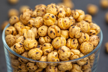 Roasted, yellow chickpeas in bowl