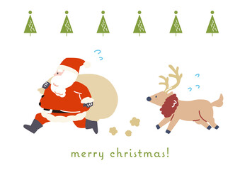サンタクロースとトナカイが急いでいるイラスト