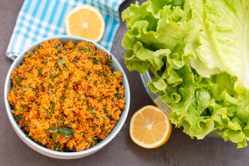 Traditional delicious Turkish foods: bulgur salad (kisir)