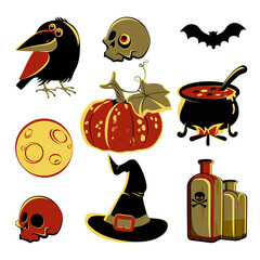 Halloween symbols. Vector icon set