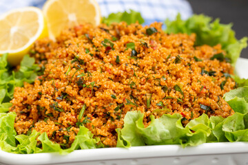 Traditional delicious Turkish foods: bulgur salad (kisir)