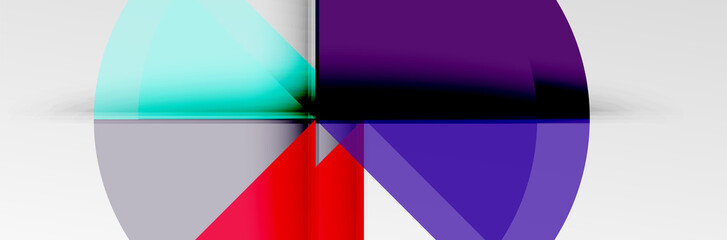 Bright color circles, abstract round shapes and triangles composition with shadow effects. Vector modern geometric design template
