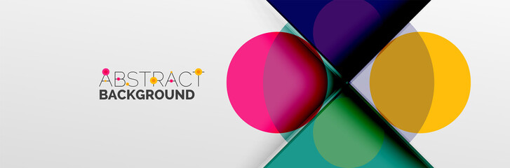 Bright color circles, abstract round shapes and triangles composition with shadow effects. Vector modern geometric design template