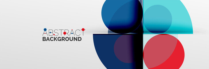 Bright color circles, abstract round shapes and triangles composition with shadow effects. Vector modern geometric design template
