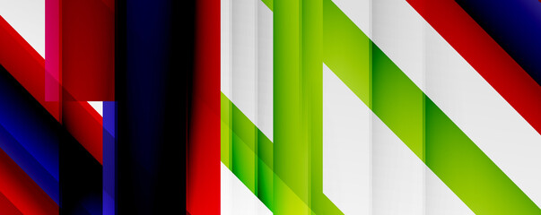 Geometric abstract backgrounds with shadow lines, modern forms, rectangles, squares and fluid gradients. Bright colorful stripes cool backdrops