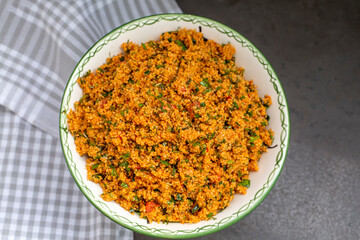 Traditional delicious Turkish foods: bulgur salad (kisir)